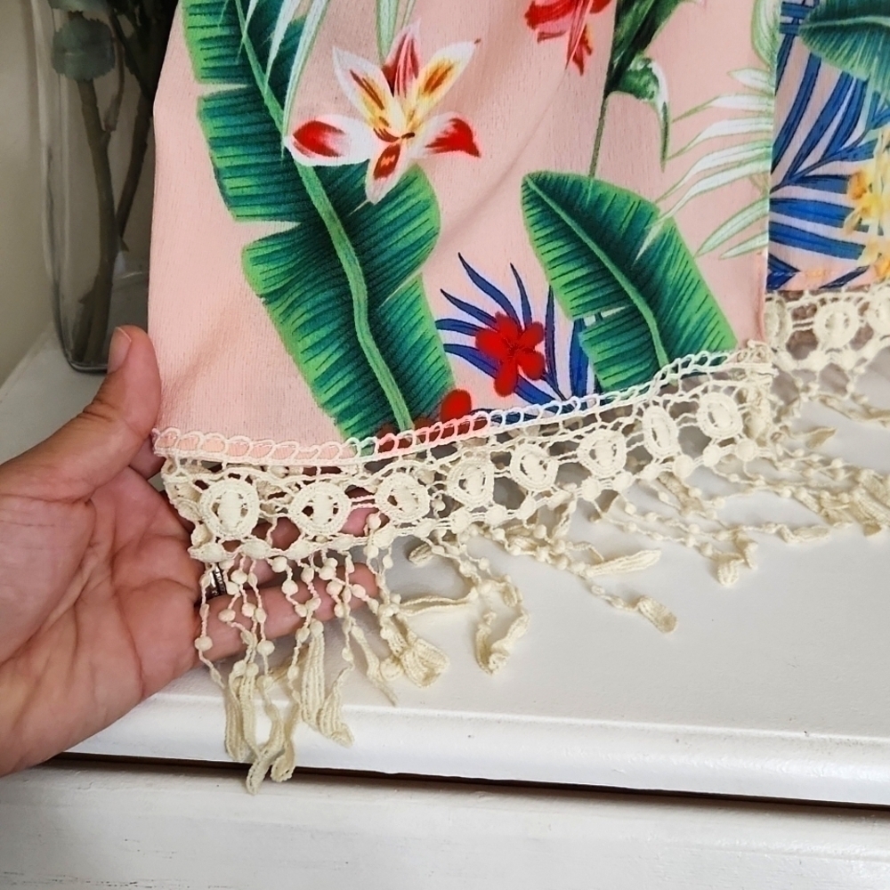Fits S - large Floral Tropical kimono Coastal Beachy Vacation Lagenlook Bohemian - Picture 5 of 9